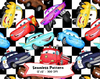 Cars Watercolor Seamless Pattern: Kids Party Print (Digital Download)
