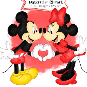 Minnie y Mickey Mouse, imágenes prediseñadas de acuarela dibujadas a mano, dibujos animados lindos, PNG, Minnie Mouse, Mickey Mouse, día de San Valentín, alta resolución