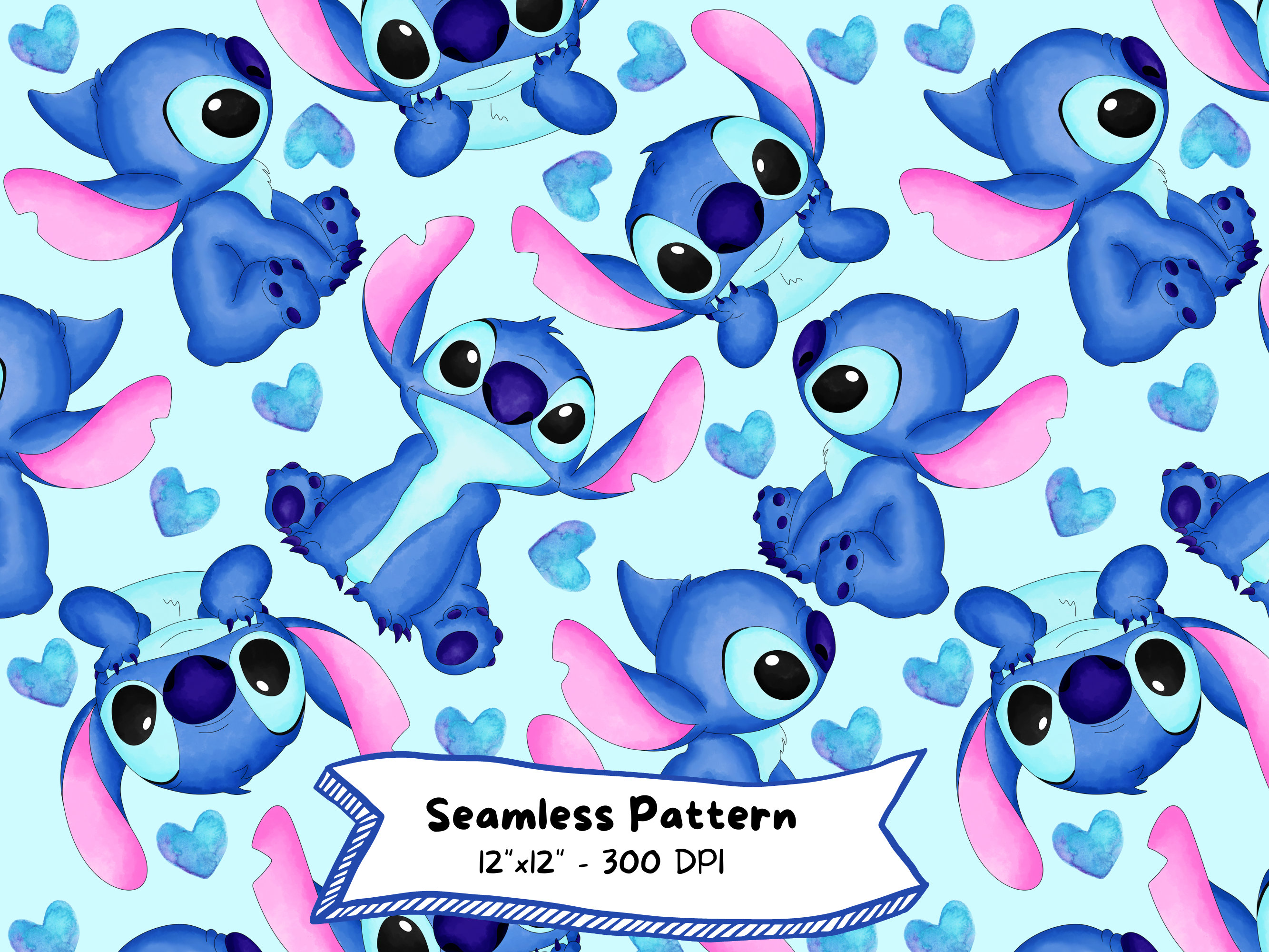 Stitch  Seamless Pattern, Lilo and Stitch,  Digital Download, Cute Cartoon, High Resolution, Instant Download, Watercolor, Kids Party