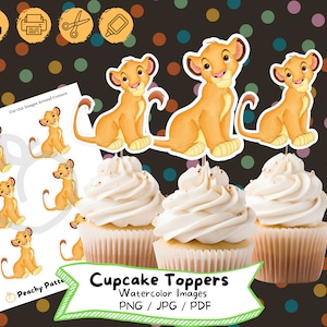 Lion King Watercolor Cupcake Topper, Instant Download, Birthday Party, Cake Topper, Birthday Decoration, Printable, Kids Party, Simba