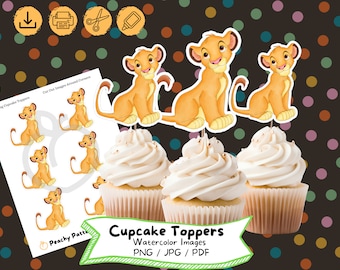 Lion King Cupcake Toppers: Watercolor Simba Birthday Party (Digital Download)