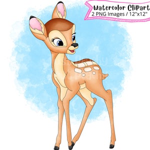 Faline van Bambi Hand getrokken aquarel clipart set, schattige cartoon illustratie, bosdieren, PNG, schattige herten, transparante achtergrond