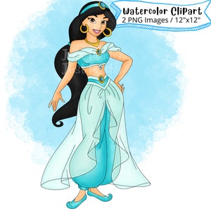 Princess Jasmine Watercolor Clipart, Hand Drawn, Cute Cartoon, Illustration, PNG, Transparent, 300 DPI, High Resolution, Aladdin