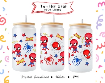 Spiderman Tumbler Wrap, Digital Sublimation, 16 Oz, Watercolor, Glass Tumbler, Libbey Cup, Superhero