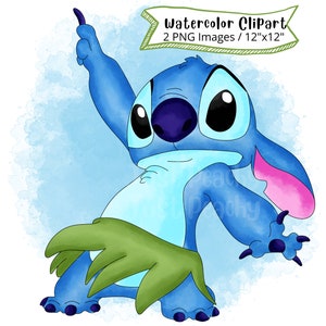 Conjunto de clipart aquarela ponto dançante, desenho animado fofo, PNG, alienígena, fundo transparente, alta resolução, Lilo e Stitch, desenhado à mão