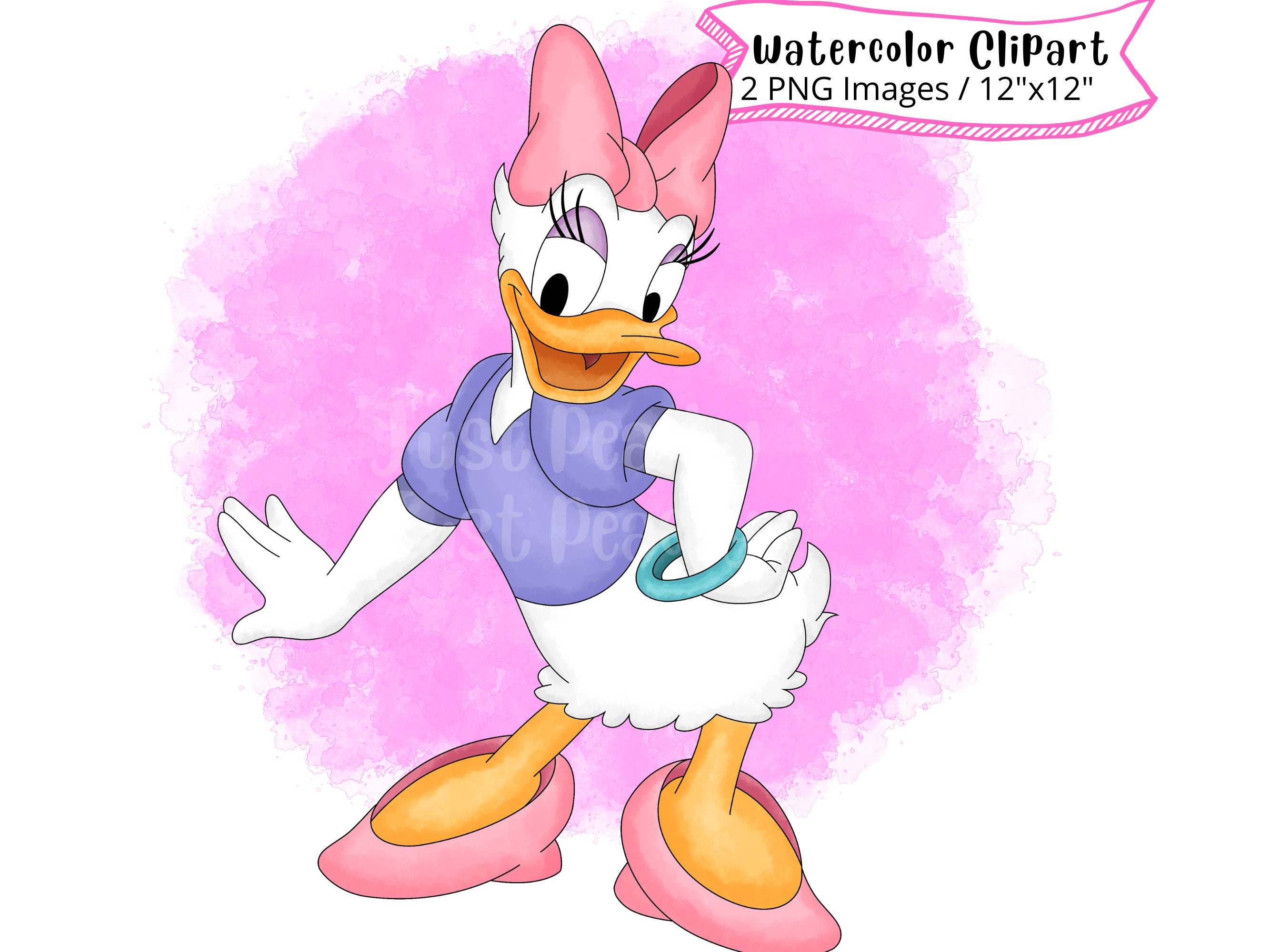 デイジーダックの手描き水彩クリップアート、かわいい漫画