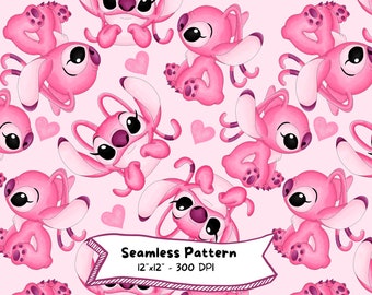 Angel Watercolor Seamless Pattern, Lilo and Stitch, Digital Download, Cute Cartoon, High Resolution, Instant Download, Kids Party. Stitch