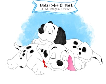 101 Dalmatians Watercolor Clipart Set, Cartoon Puppy PNG (Digital Download)
