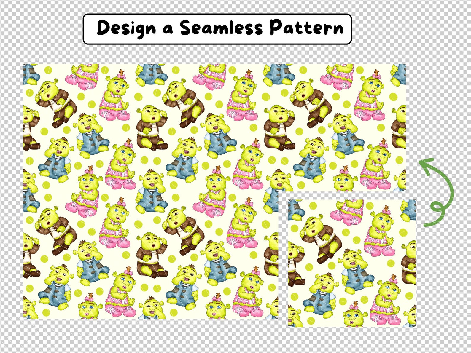 Shrek Theme Pattern Shrek Seamless Pattern, Watercolor Digital Background, Felicia, Fergus ...