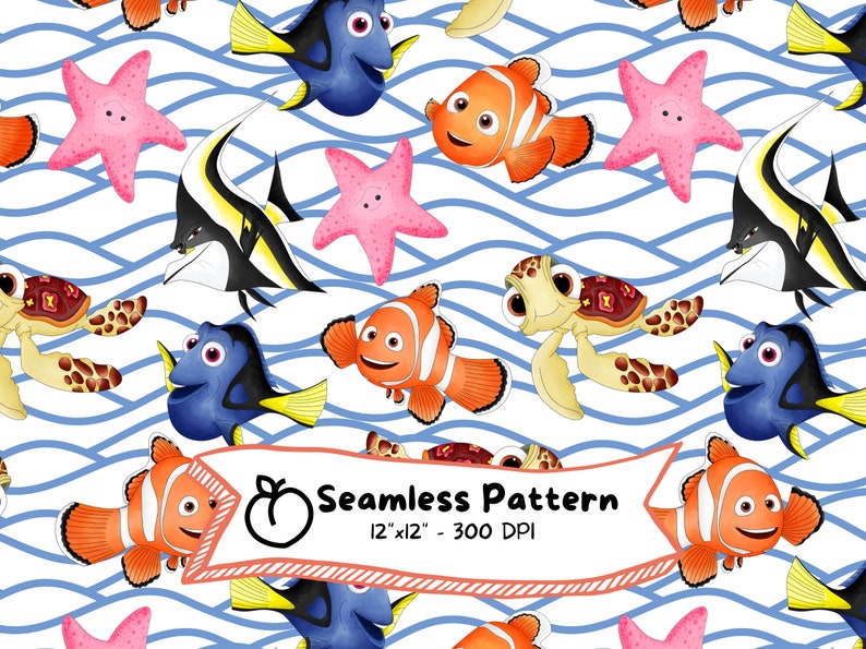 Ocean Animals Seamless Pattern, Watercolor Cartoon (digital Download ...