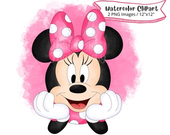 Minnie Mouse Watercolor Clipart: Cartoon Illustration (PNG Digital Download)