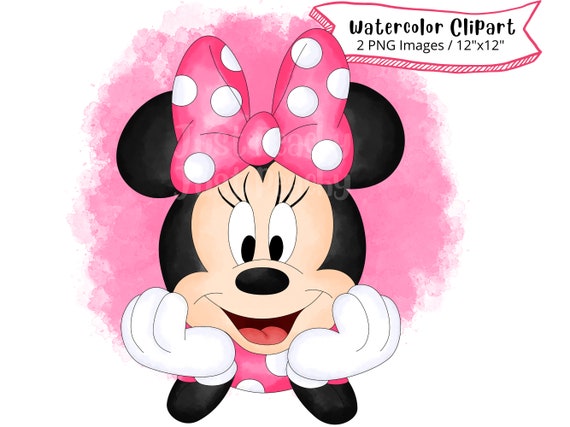 ミニーマウスの水彩画クリップアート：漫画イラスト（PNGデジタル