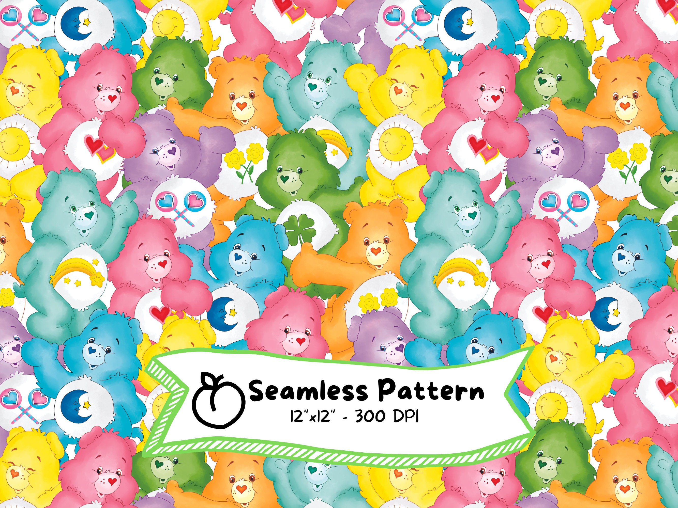 Care Bears Seamless Pattern Digital Download Cute Cartoon Etsy