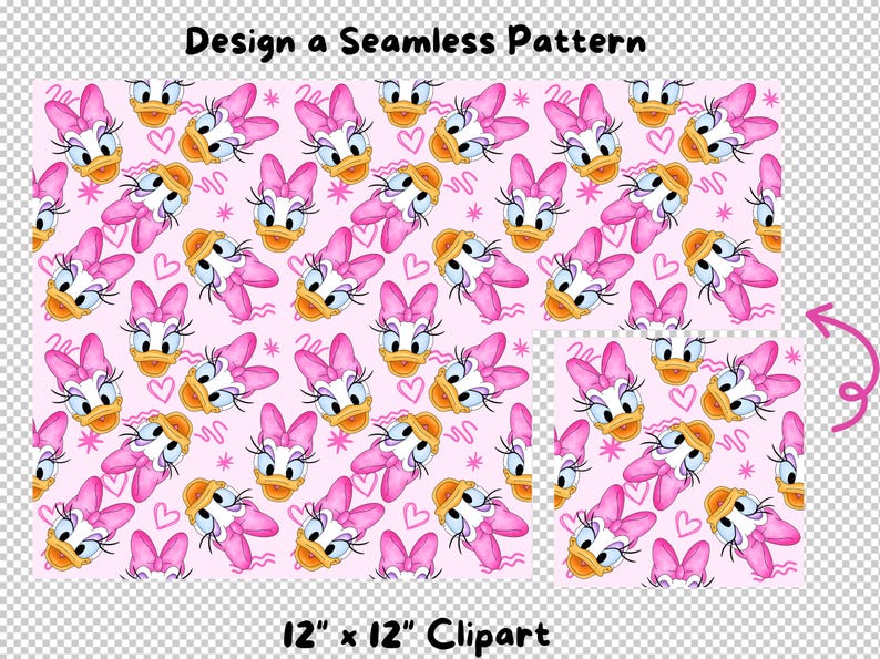 Pattern Daisy Duck Daisy Duck Seamless Pattern: Watercolor Cartoon (digital Download ...