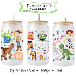 Toy Story-glaspapper, digital sublimering, 473 ml, akvarell, glasmugg, Libbey-mugg bild 1