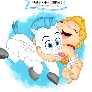 Bebé Hércules acuarela Clipart, linda ilustración de dibujos animados, PNG, fondo transparente, cumpleaños de Hércules, baby shower de Hércules, Pegaso