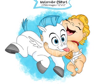 Clipart acquerello di Baby Hercules: illustrazione in formato PNG dei cartoni animati (download digitale)