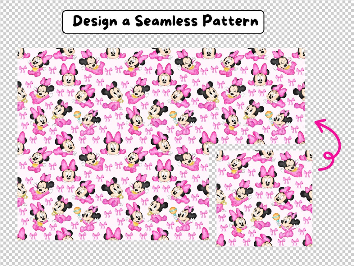 Baby Minnie Mouse Seamless Pattern, Watercolor, Digital Download, High ...