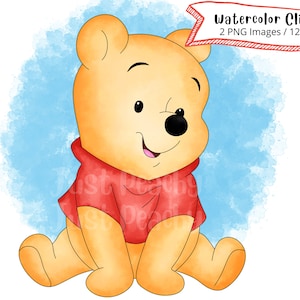 Baby Winnie the Pooh Watercolor Clipart Set, Cute Cartoon, Tigger, Piglet, Eeyore, PNG, 300DPI, Full Set, Digital Download, Hand Drawn,