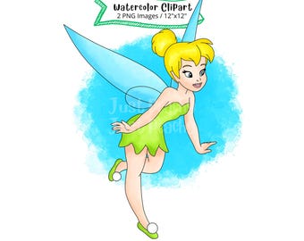 Tinker Bell  Watercolor Clipart Set, Cute Cartoon, PNG, High Resolution, Transparent Background, Hand Drawn, Peter Pan, Fairy Clipart