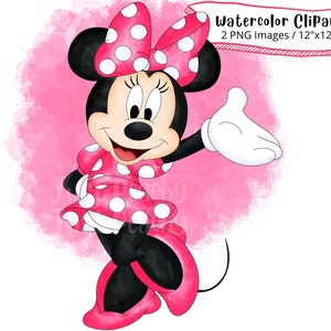 Minnie Mouse, Hand Drawn Watercolor Clipart, Cute Cartoon Illustration, PNG, Minnie Mouse PNG, Transparent Background , Mikey Mouse