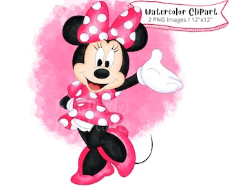 Minnie Mouse Watercolor Clipart: Cartoon Illustration (PNG)