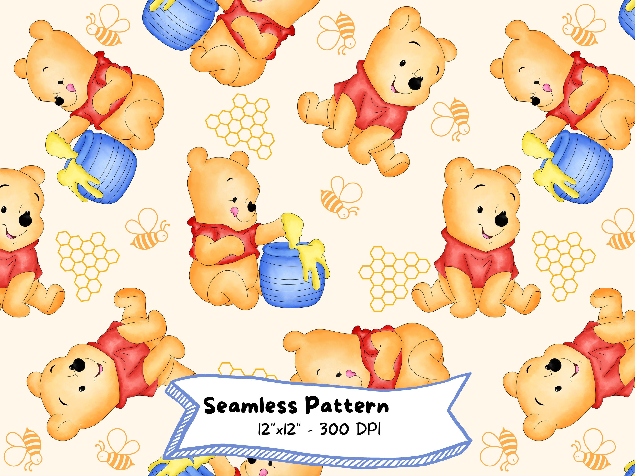 Winnie the Pooh Seamless Pattern, Digital Download, Cute Cartoon, High ...