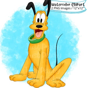 Plutón dibujado a mano acuarela clipart, linda ilustración de dibujos animados, PNG, Mickey Mouse PNG, fondo transparente, Minnie Mouse, alta resolución