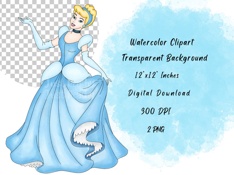 Cinderella Watercolor Clipart, Cute Cartoon PNG (digital Download) - Etsy