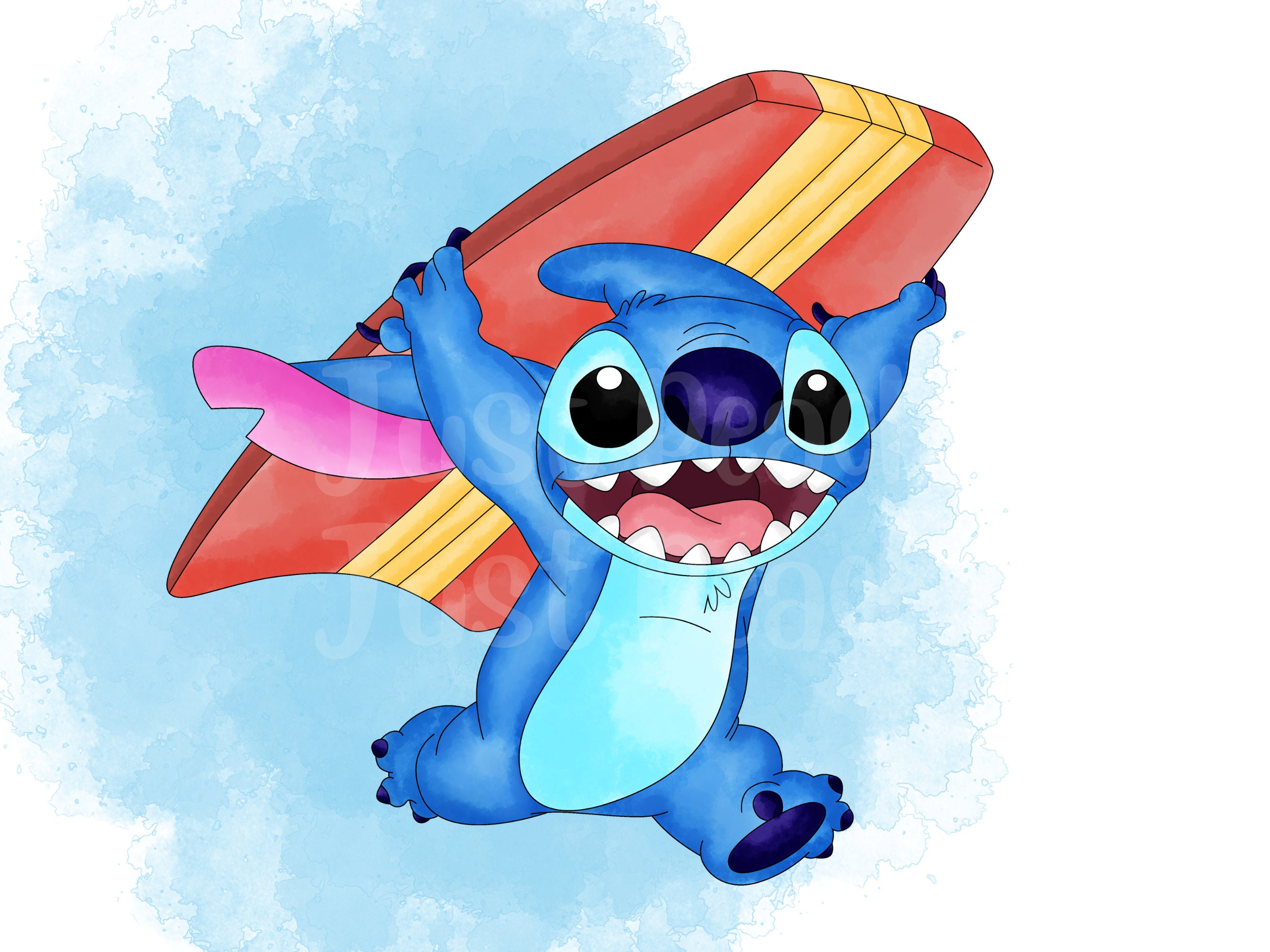 スティッチ水彩クリップアートセット、漫画PNG（デジタルダウンロード