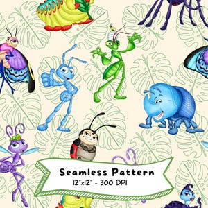 A Bug's Life Watercolor Seamless Pattern, Digital Download, High Resolution