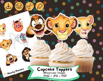 Lion King Cupcake Toppers: Watercolor Safari Animals (Digital Download)