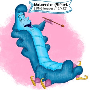 Oruga de Alicia en el País de las Maravillas Acuarela Clipart, Conjunto completo, PNG, Dibujos animados lindos, Descarga digital, Alta resolución, Dibujado a mano