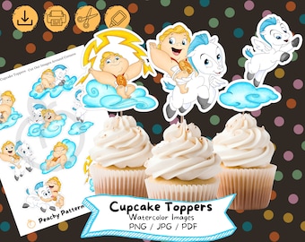 Baby Hercules Cupcake Toppers, Watercolor Birthday Party (Digital Download)