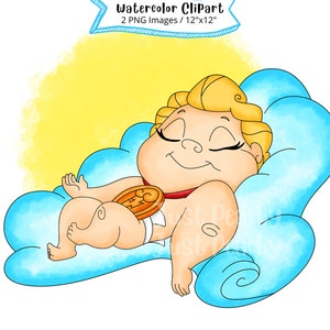 Baby Hercules Watercolor Clipart, Cute Cartoon Illustration, PNG, Transparent Background, Hercules Birthday, Hercules Baby Shower, Pegasus