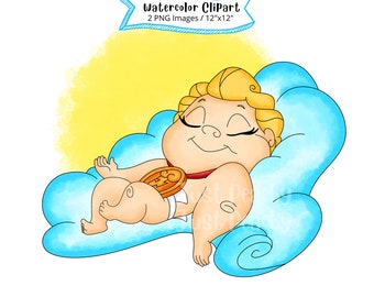Clipart acquerello di Baby Hercules: illustrazione in formato PNG dei cartoni animati (download digitale)