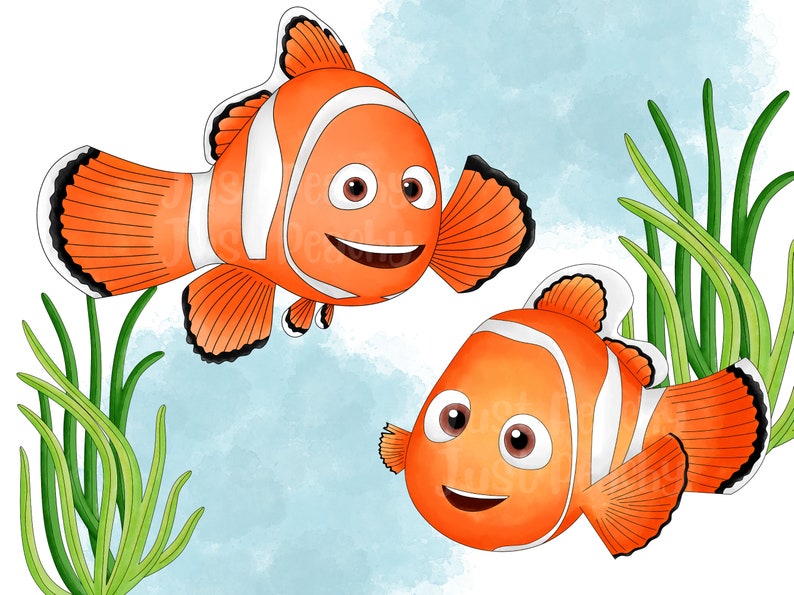 Finding Nemo Watercolor Clipart: Cartoon Ocean Animals (PNG Digital Download) image 4