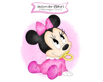 Baby Minnie Mouse aquarel clipartset, verjaardag, babyshower (PNG)