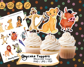 Lion King Cupcake Toppers: Watercolor Safari Animals (Digital Download)