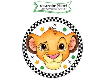 Simba Watercolor Clipart , Lion King PNG, Safari Animals, Digital Download, High Resolution, Cute Cartoon