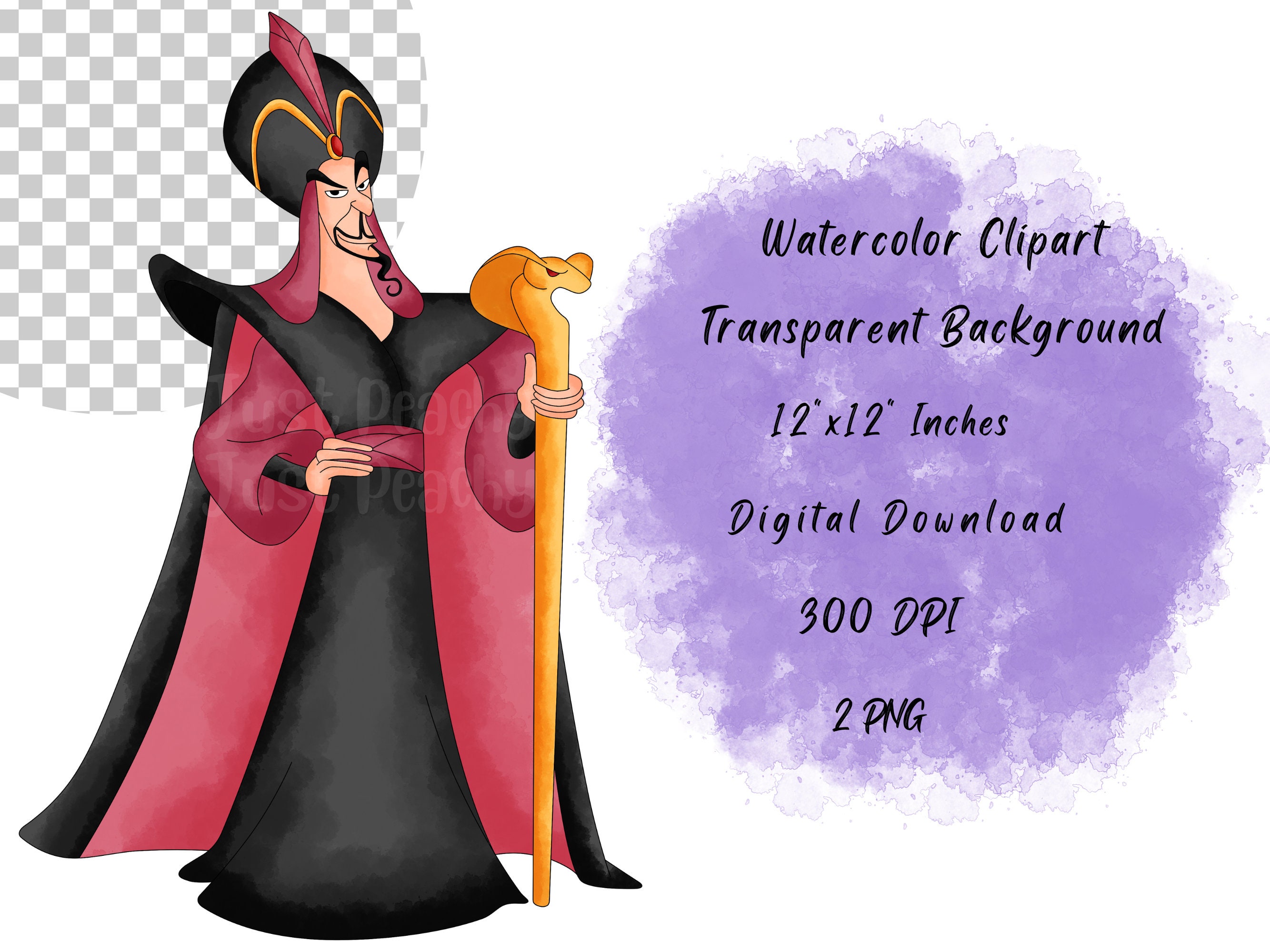 ジャファーの水彩画クリップアート：アラジンの漫画イラスト（PNG