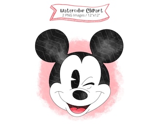 Micky Maus Aquarell Clipart, hohe Auflösung, digitaler Download, Vintage, Retro, PNG