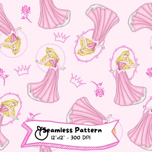 Prinsessan Aurora sömlöst mönster: Törnrosa tecknad (digital nedladdning)