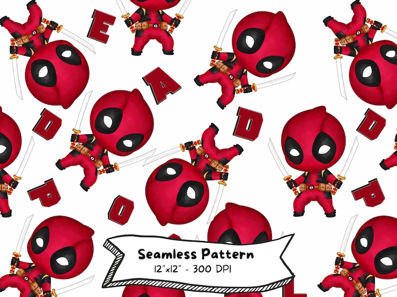 Deadpool Seamless Pattern: Superhero Digital Paper (JPG, PNG) - Etsy