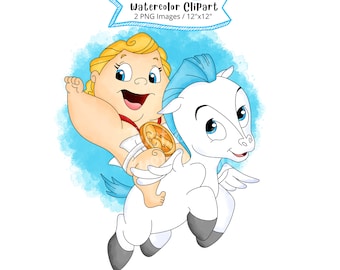 Baby Hercules Watercolor Clipart: Cartoon Illustration (PNG)