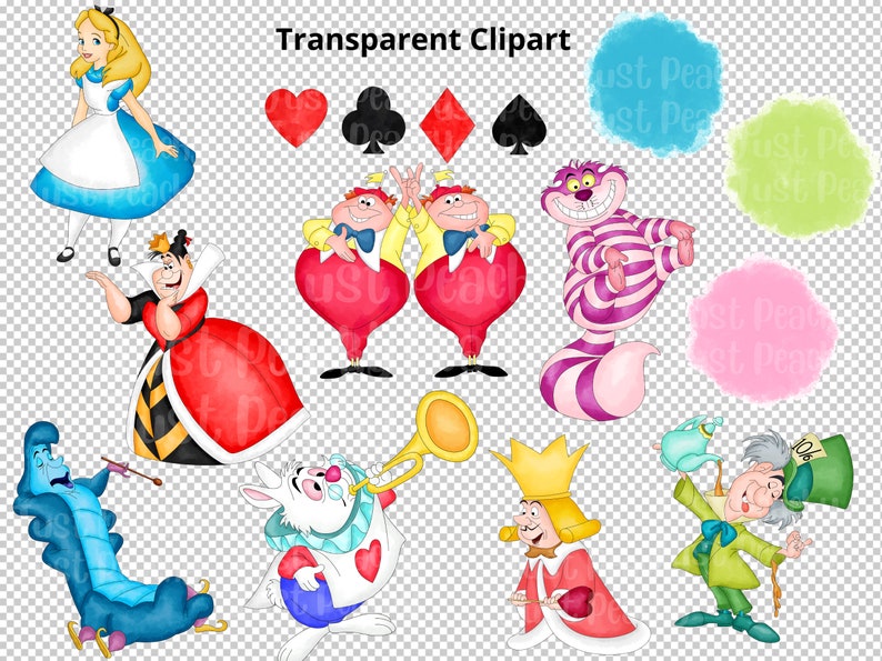 Alice in Wonderland Watercolor Clipart: Cartoon PNG Set (digital ...