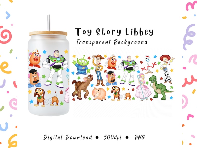 Toy Story-glaspapper, digital sublimering, 473 ml, akvarell, glasmugg, Libbey-mugg bild 2