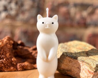 Vela escultórica de gato blanco, decoración minimalista para el hogar con diseño de gatito, regalo para amantes de los gatos