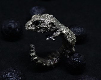 Lizard Ring Leopard Gecko Punk Gift Gothic Ring Adjustable Antique Finish Handcrafted sterling silver Unisex Ring Men Women Ring Animal Ring