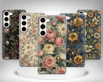 Vintage Flowers Phone Case Floral Cover For Samsung Galaxy S26 Ultra, S25, S24 Plus, S23 FE, S22, S21, S20, S10 A53, A52, A36, A35, A26, A16